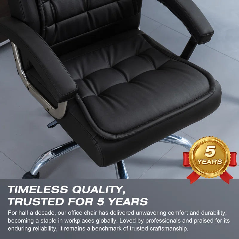 Allard Ergonomic Faux Tufted Leather Executive Office Chair with Padded Armrest