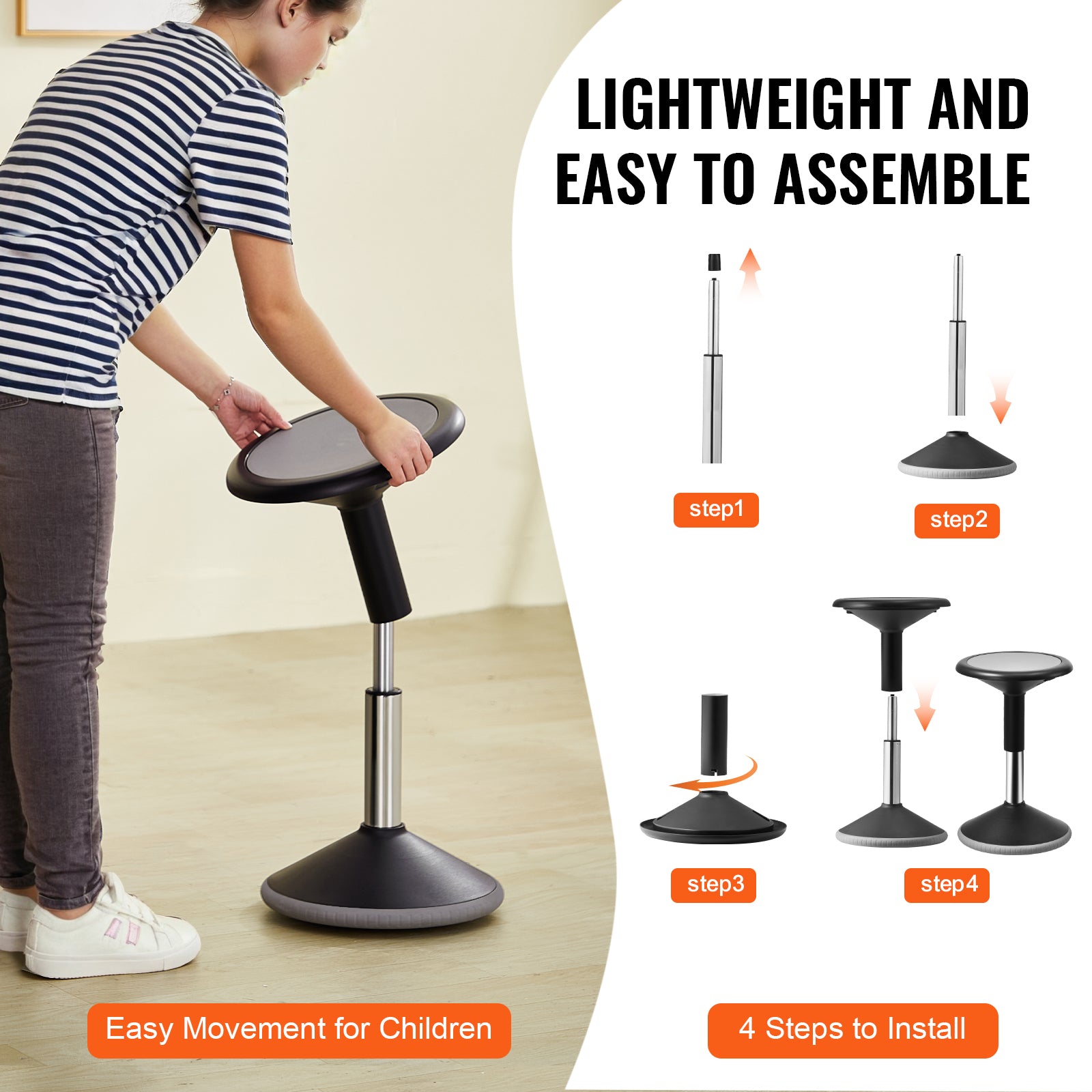 Black Wobble Chair, Height Adjustable Active Seat