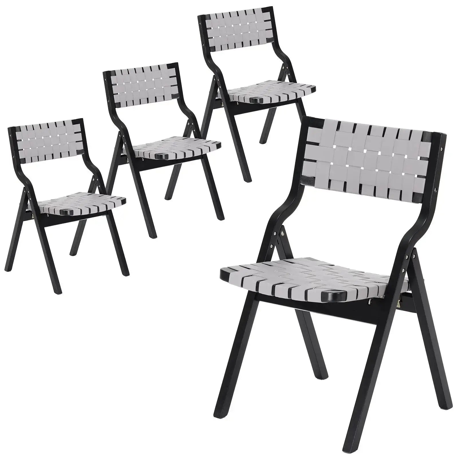 Black Wood Folding Chairs with Woven Seats - Set of 2 - Platinum-Level Office Chairs