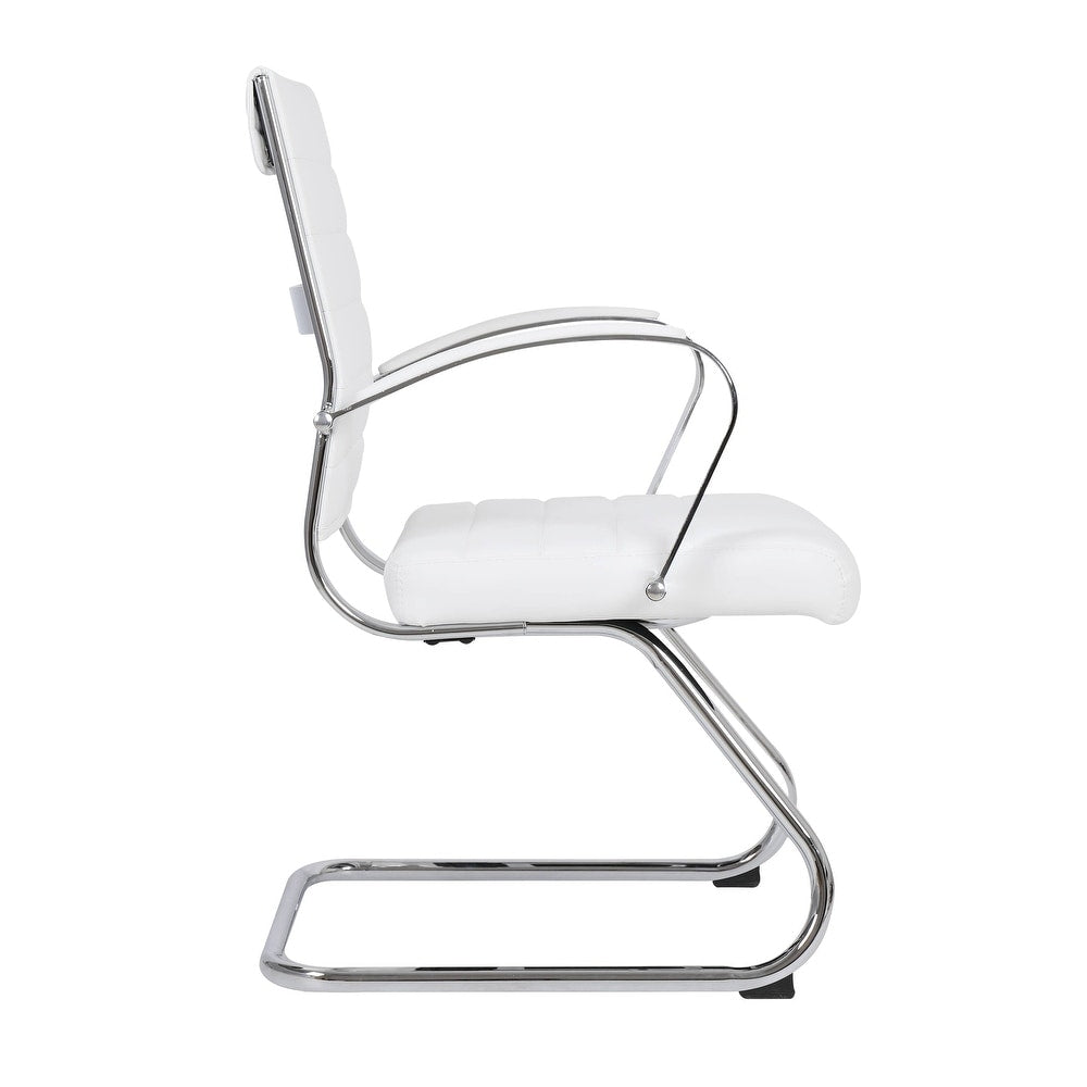 24 PCS Benmar Leather Upholstered Computer Office Chair with Sled Base, Padded Armrests for Home or Office - White