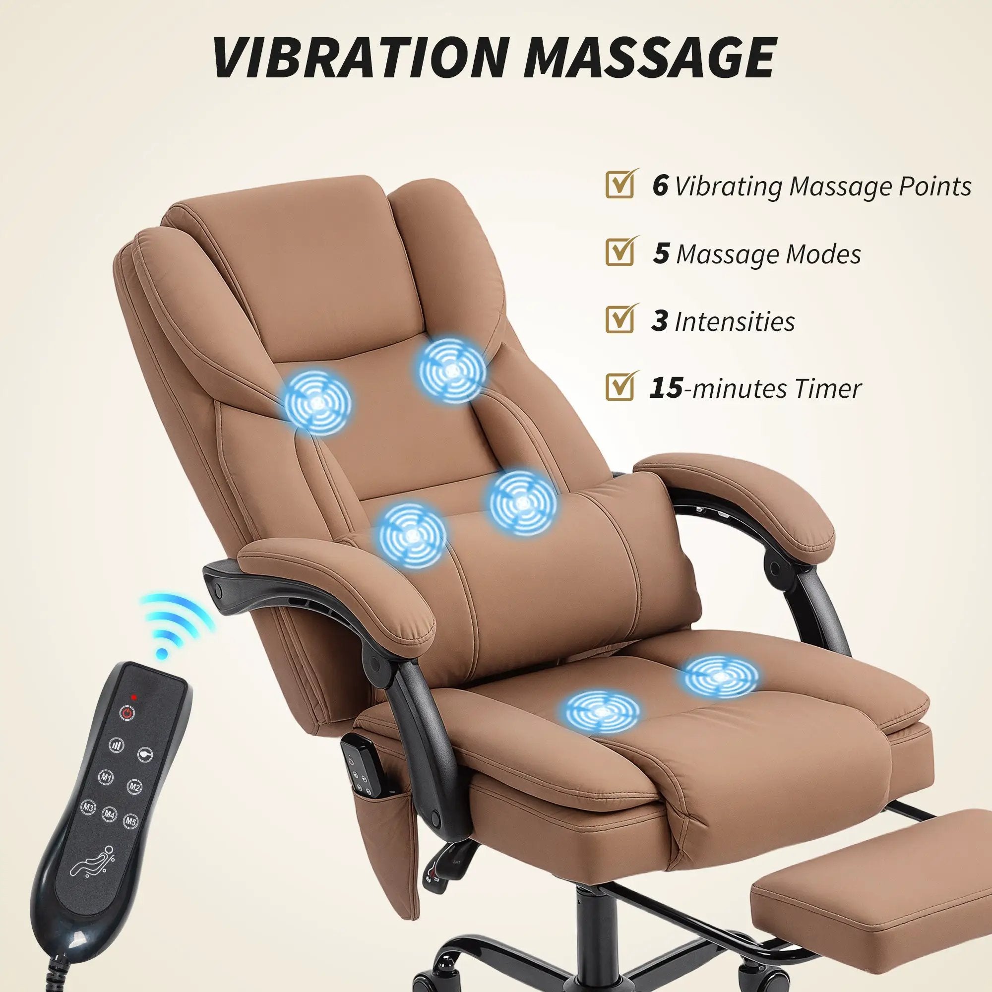Office Chair With Massage, Pet-Friendly Faux Leather Reclining Desk Chair With Lumbar Support, Footrest, Brown by Platinum-Level Office Chairs