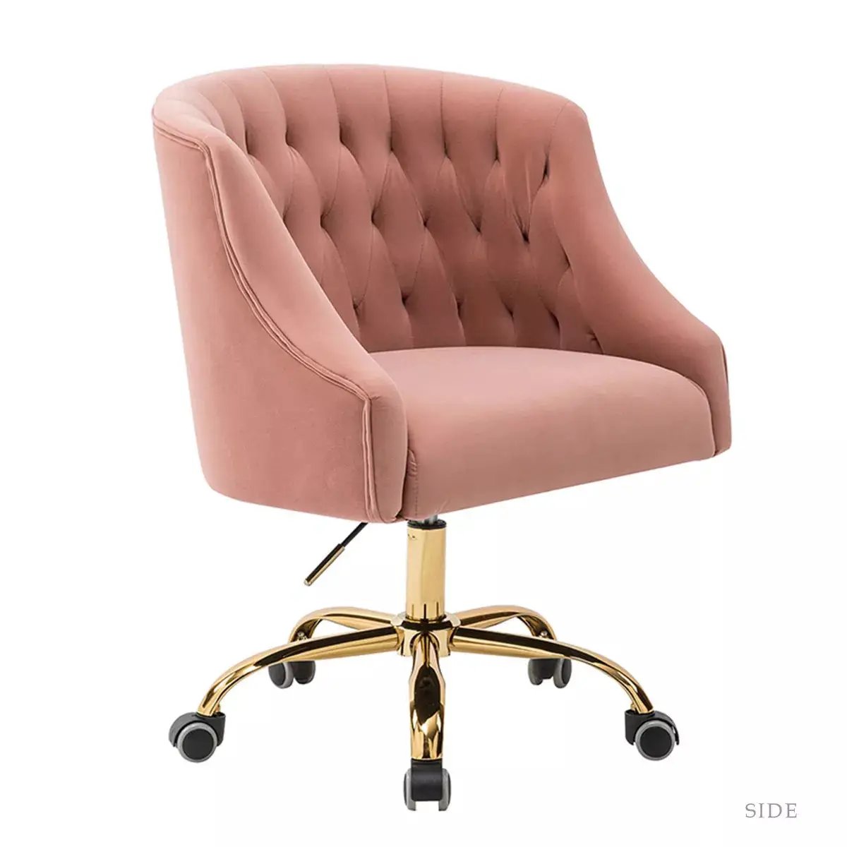Anika Modern Velvet Height-Adjustable Swivel Task Office Chair with Button-Tufted Back and Gold Base | Karat Home