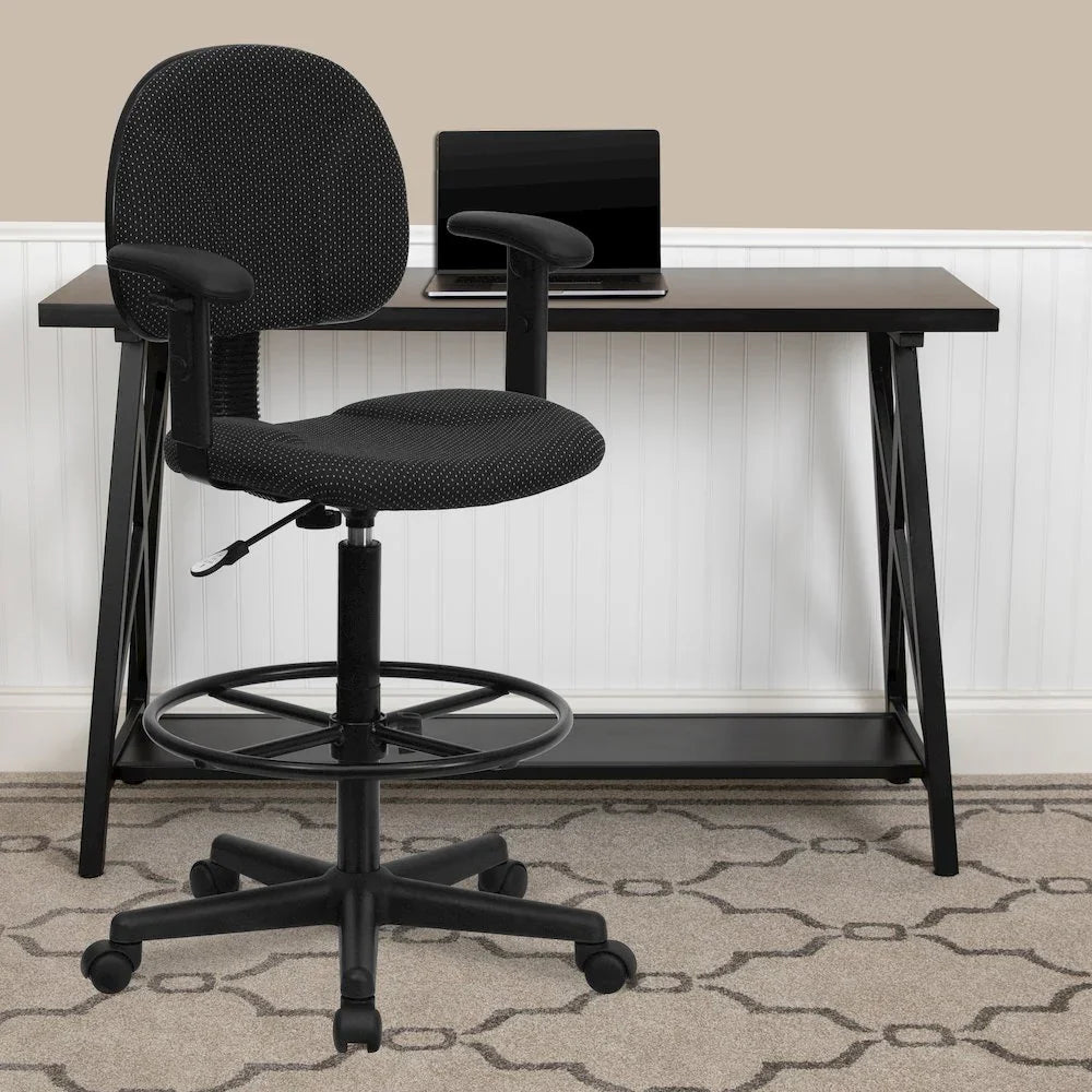 Black Fabric Adjustable Height Drafting Chair With Ergonomic Support by Platinum-Level Office Chairs