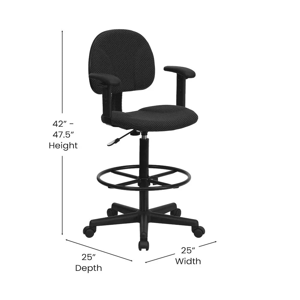 Black Fabric Adjustable Height Drafting Chair With Ergonomic Support by Platinum-Level Office Chairs
