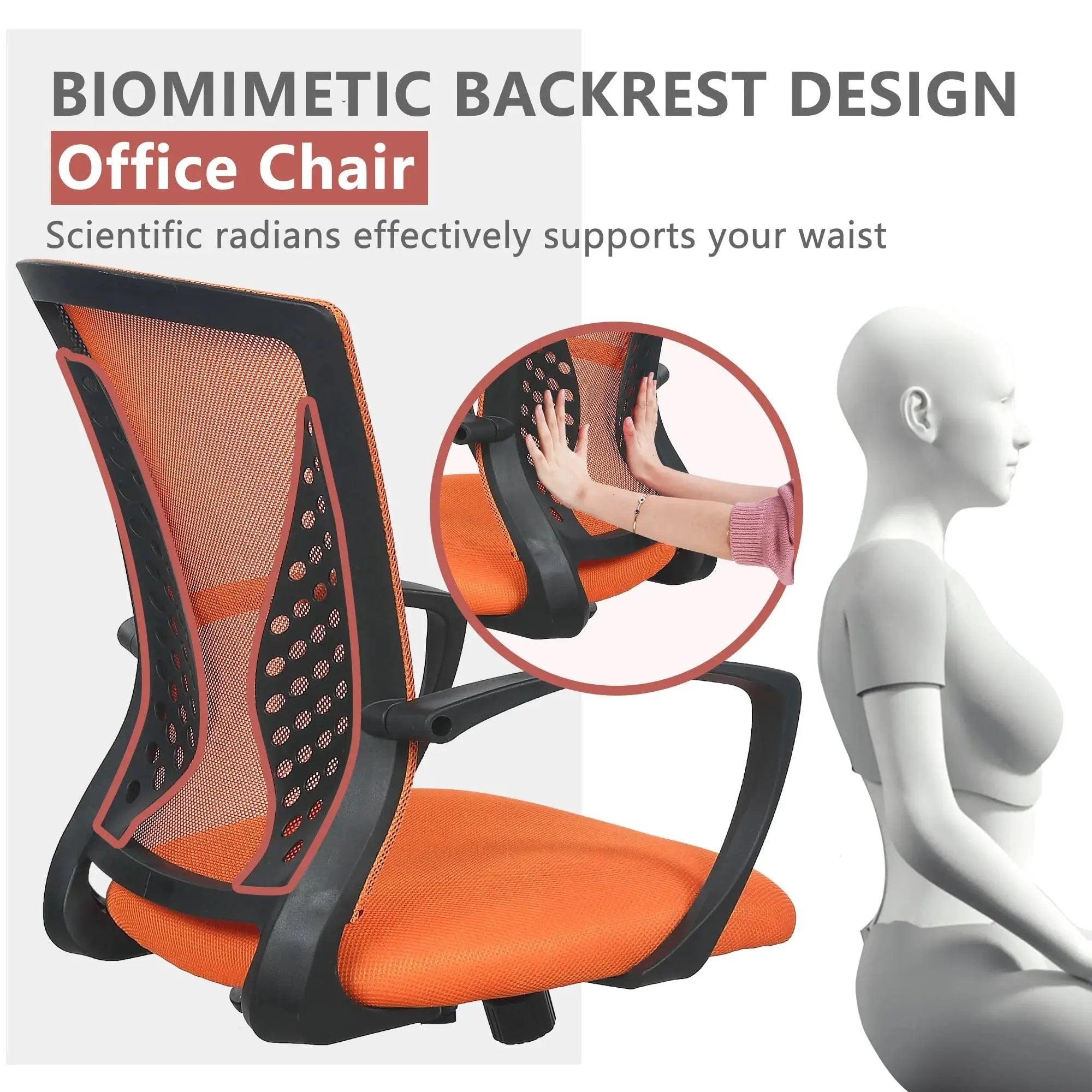 Paylesshere Ergonomic Office Chair, Lumbar Support, Adjustable Height with Armrests for Adults(Orange)