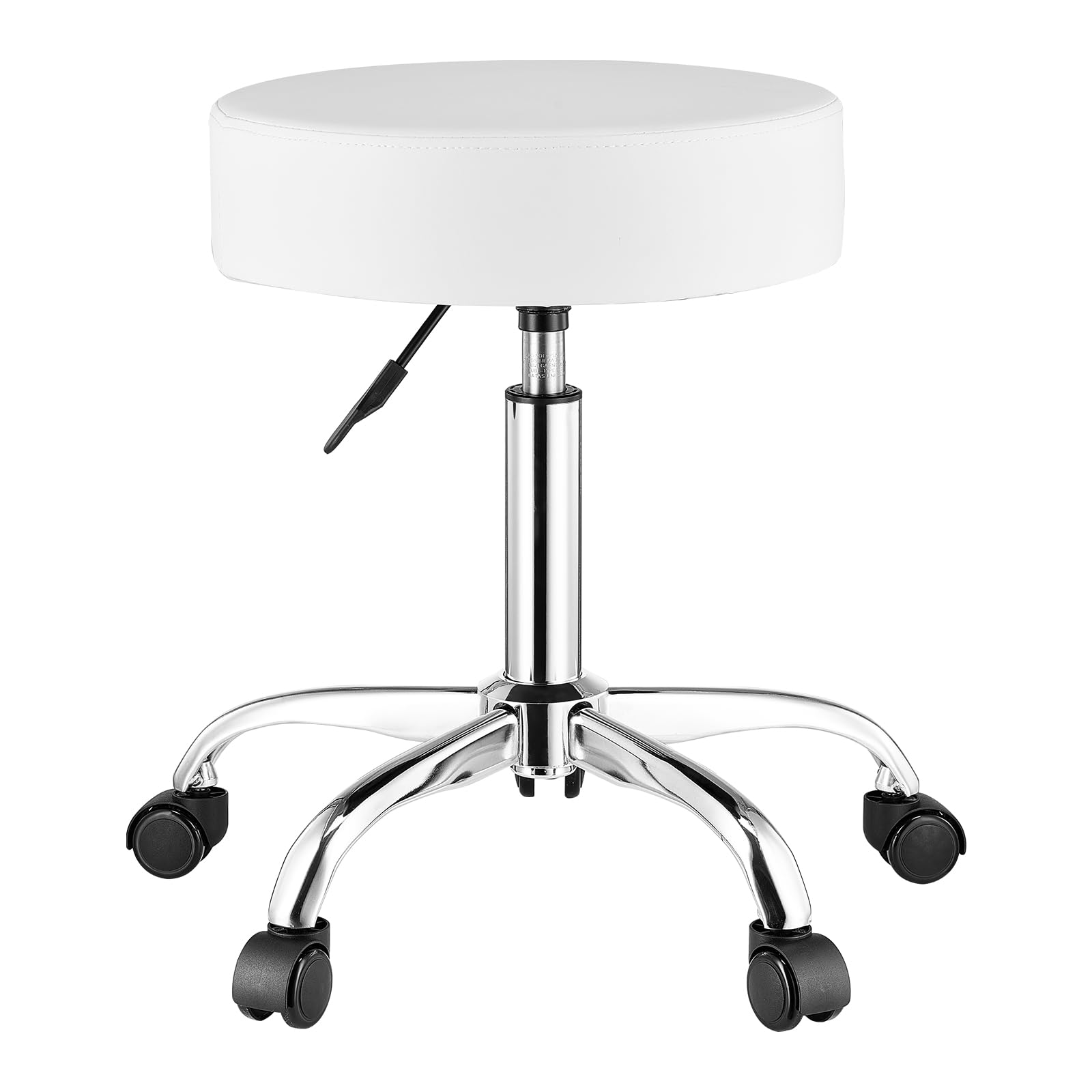 VEVOR Rolling Stool with Wheels, 450 LBS Weight Capacity Round Rolling Stool Chair, Height Adjustable Thickened PU Leather Swivel Stool for Salon, Spa, Massage, Tattoo, Clinic, White Platinum-Level Office Chairs