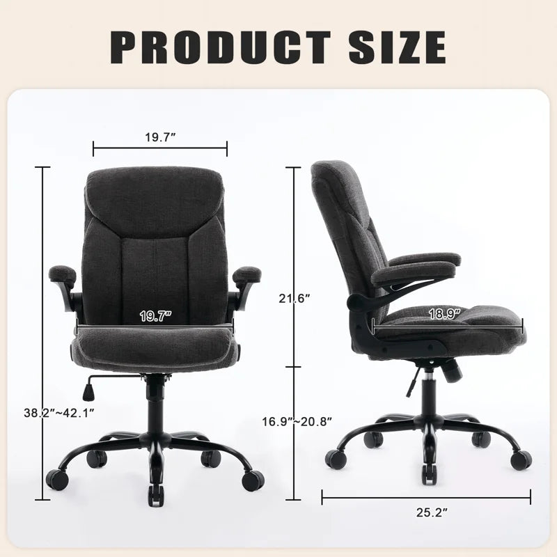 Office Chair, Ergonomic Computer Chair with Flip-Up Arms Desk Chairs Comfy PU Leather Executive Mid Back Support Adjustable Height Tilt Lock Swivel Rolling Wheels,