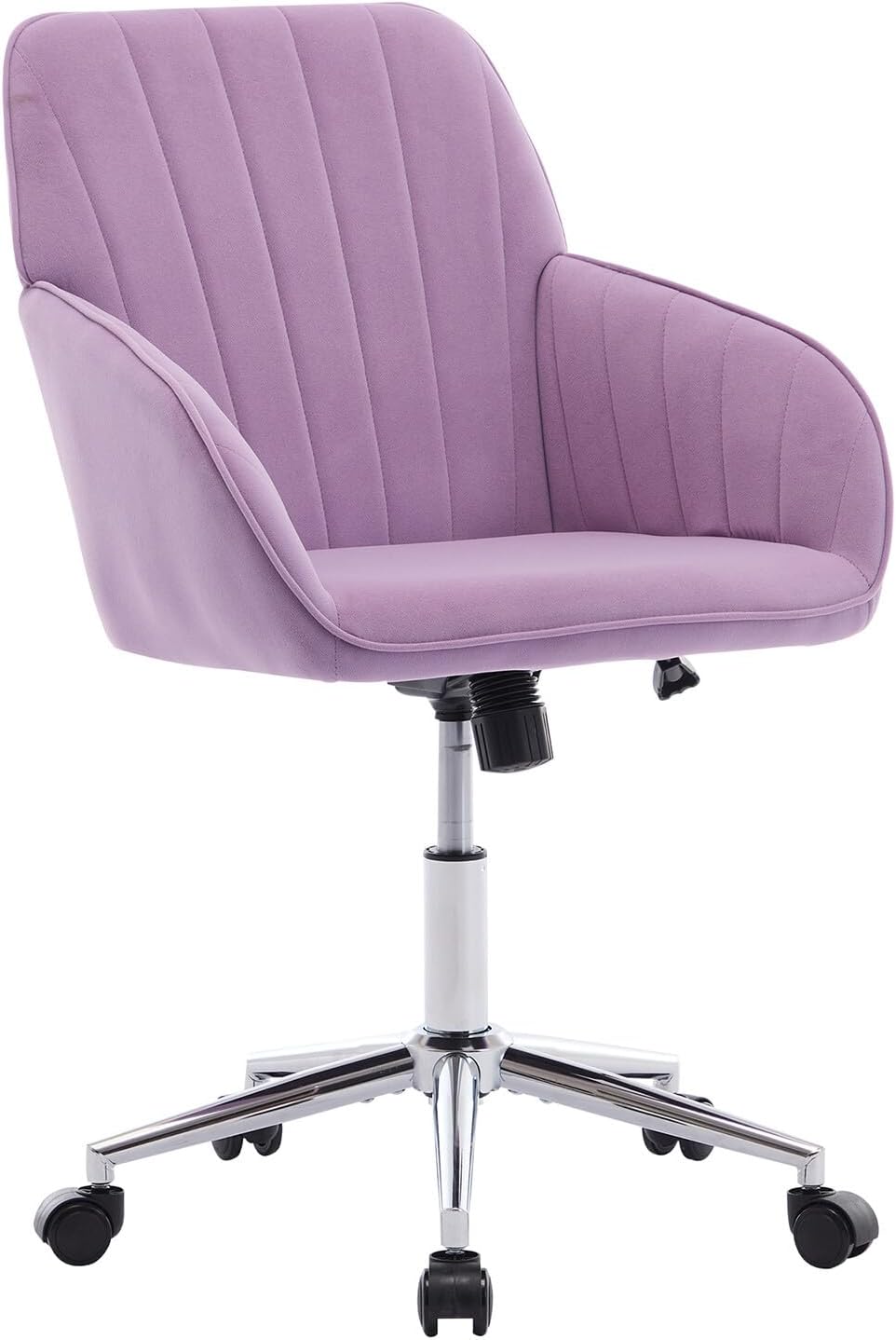 Lilac Velvet Office Chair, Ergonomic Adjustable Swivel Desk Chair with Silver Base and Comfortable Backrest for Home and Bedroom - Platinum-Level Office Chairs