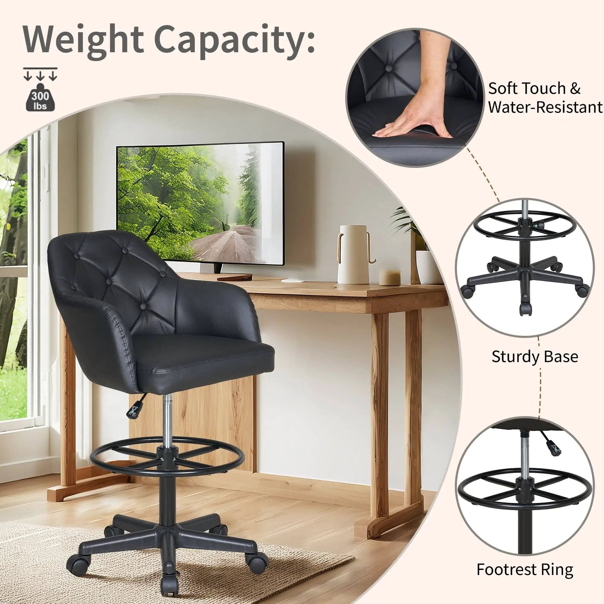 Drafting Chair Swivel Wingback Adjustable Height Office Comfort