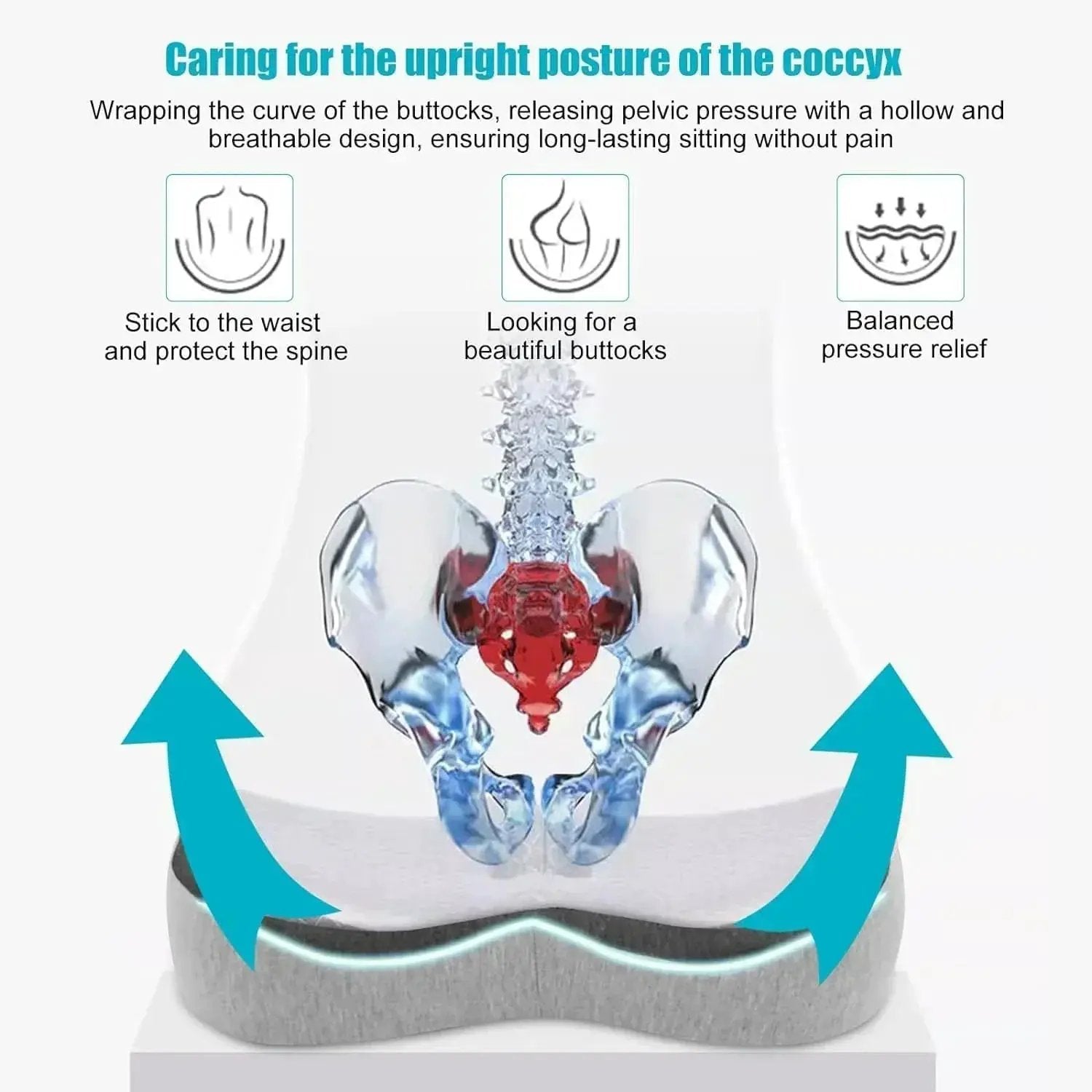 Memory Foam Office Chair Cushion Car Seat Support Waist Pillow Massage Lumbar Orthopedic Pillow Buttock Coccyx Cushion Back Pads by Platinum-Level Office Chairs