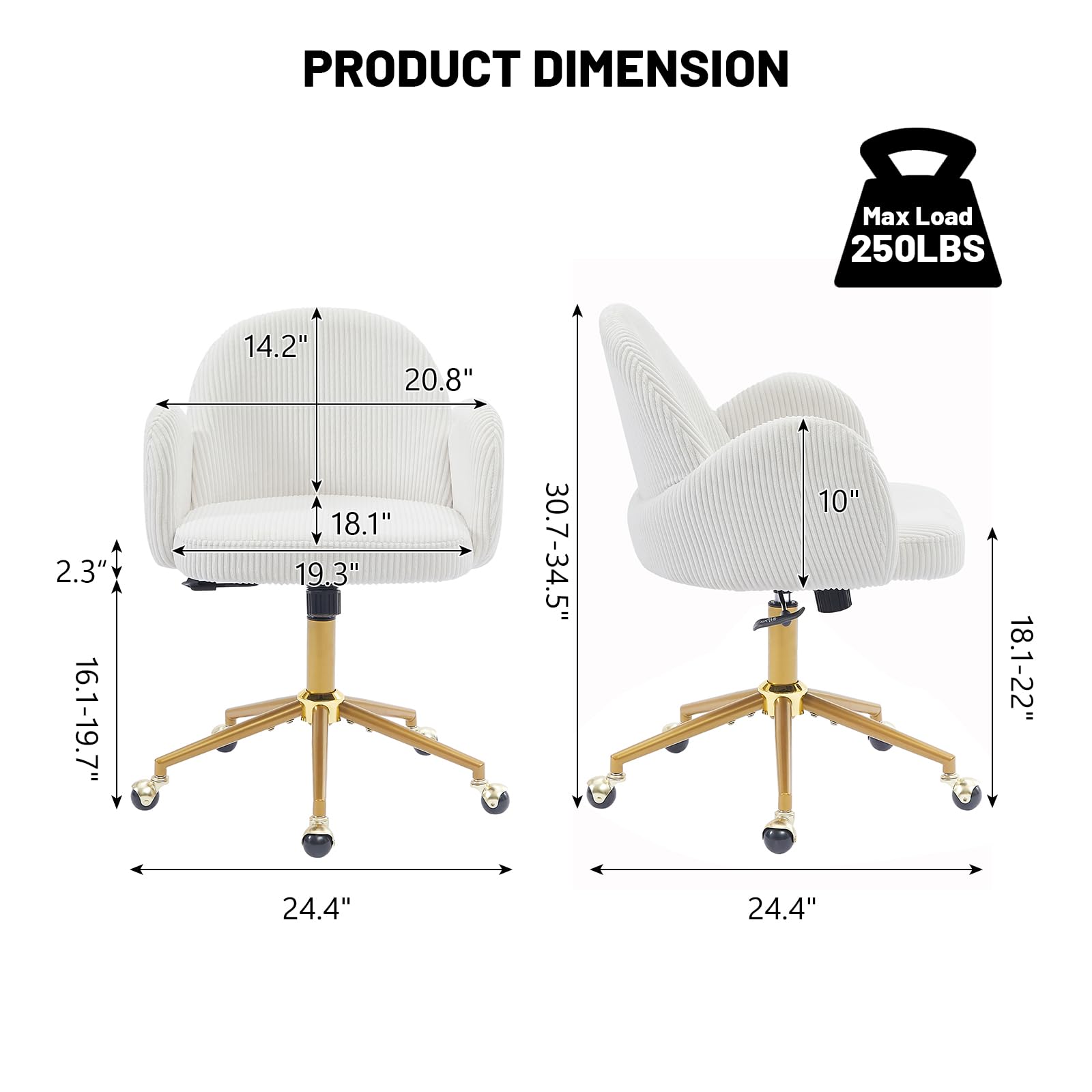 Nrizc Velvet Office Desk Chair, Upholstered Home Office Desk Chairs with Adjustable Swivel Wheels, Ergonomic Office Chair for Living Room, Bedroom, Office, Vanity Study (Beige) Platinum-Level Office Chairs