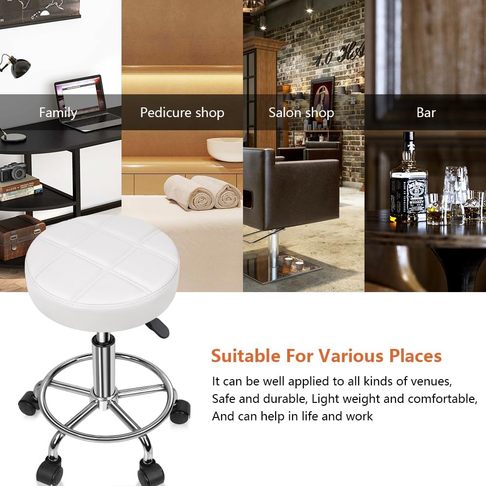 KKTONER Round PU Leather Stool Height Adjustable Swivel Office Chair