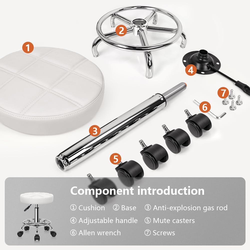 KKTONER Round PU Leather Stool Height Adjustable Swivel Office Chair