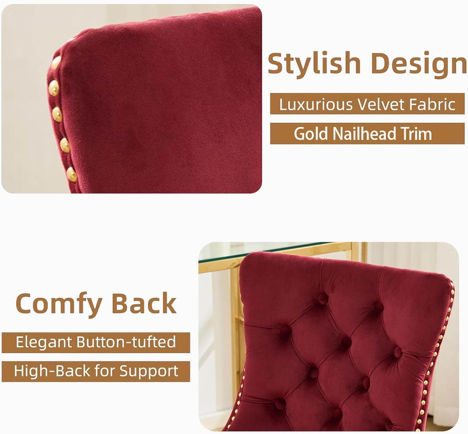 Black Armless Home Office Desk Chair with Wheels, Velvet Swivel Vanity Chair with High Back & Gold Base Adjustable Comfy Upholstered Rolling Task Chairs for Living Room Makeup Room Study (Black) Platinum-Level Office Chairs