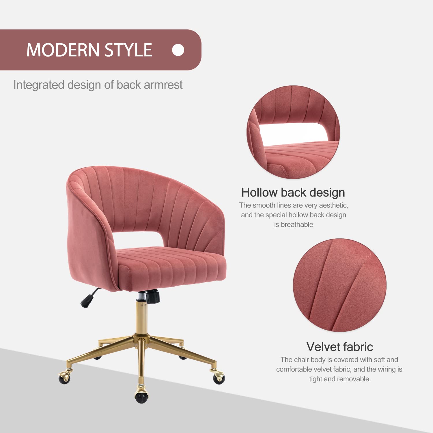 Nrizc Velvet Office Desk Chair, Upholstered Home Office Desk Chairs with Adjustable Swivel Wheels, Ergonomic Office Chair for Living Room, Bedroom, Office, Vanity Study (Beige) Platinum-Level Office Chairs