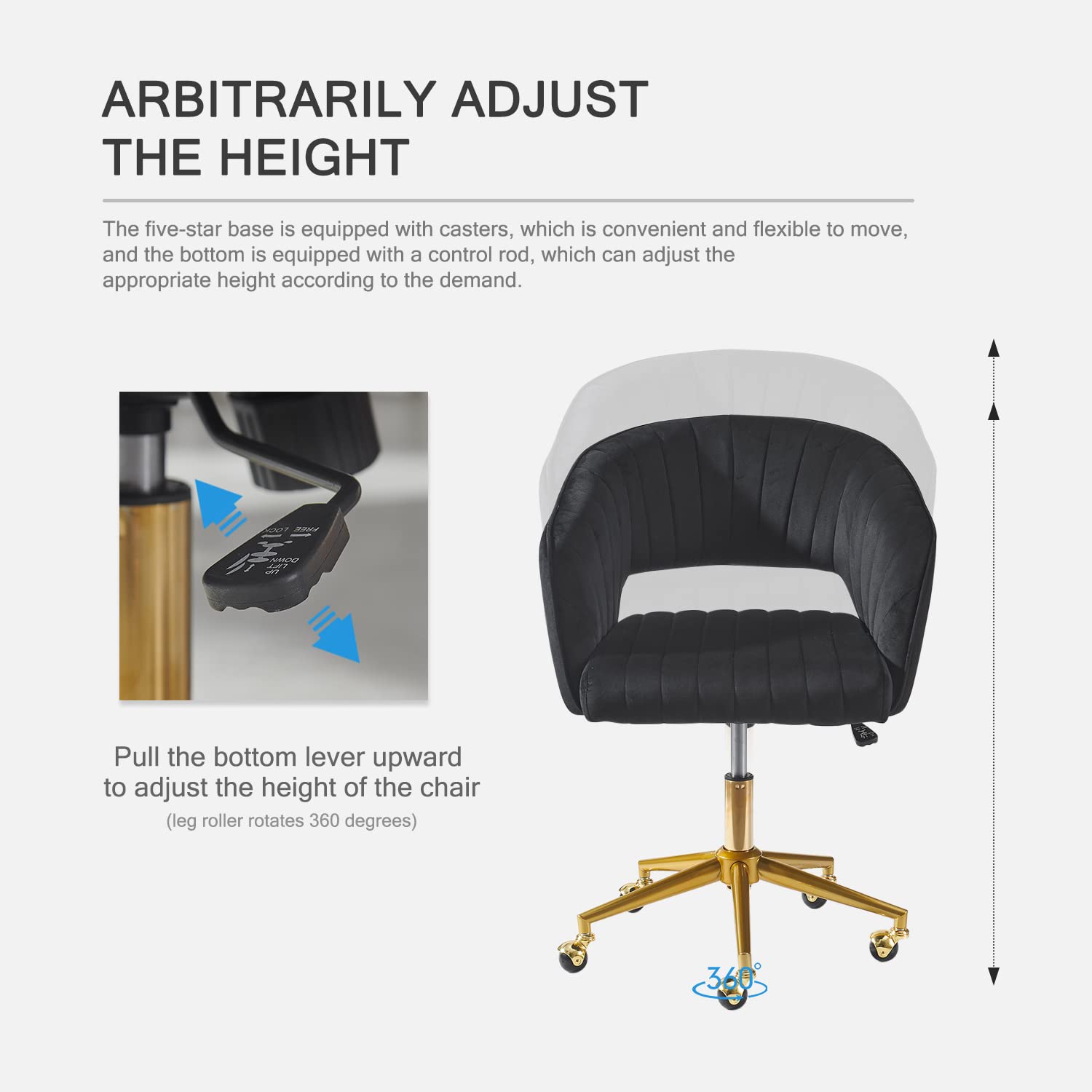 Nrizc Velvet Office Desk Chair, Upholstered Home Office Desk Chairs with Adjustable Swivel Wheels, Ergonomic Office Chair for Living Room, Bedroom, Office, Vanity Study (Beige) Platinum-Level Office Chairs