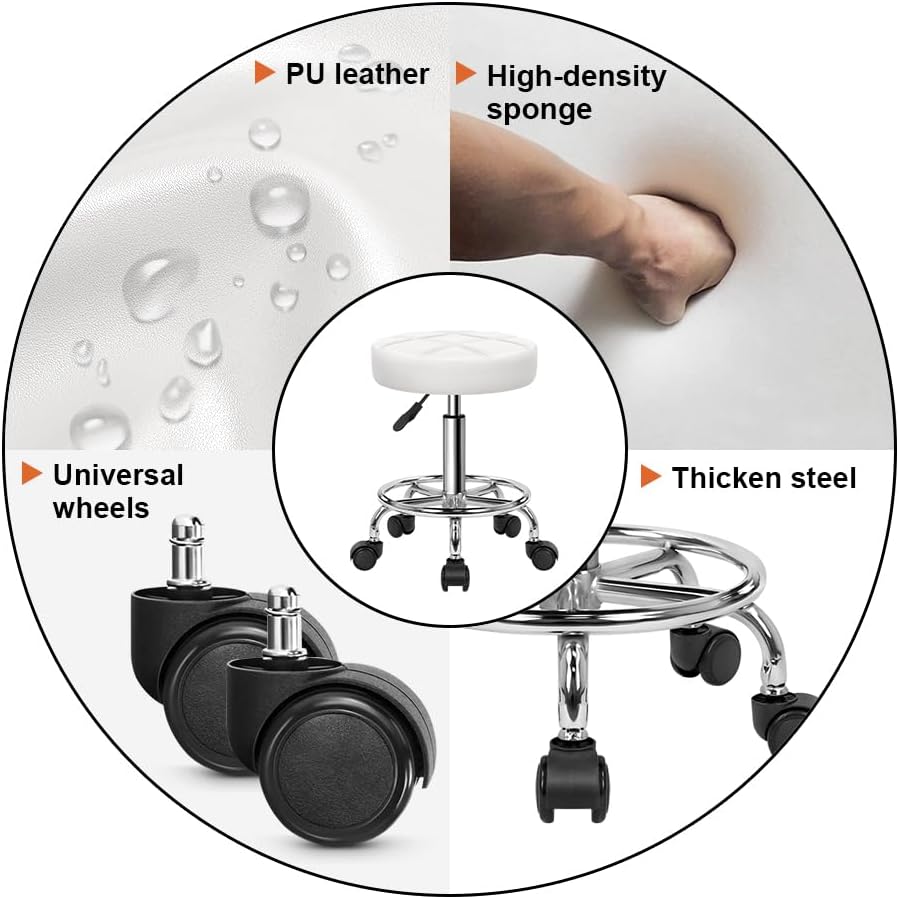 KKTONER Round PU Leather Stool Height Adjustable Swivel Office Chair