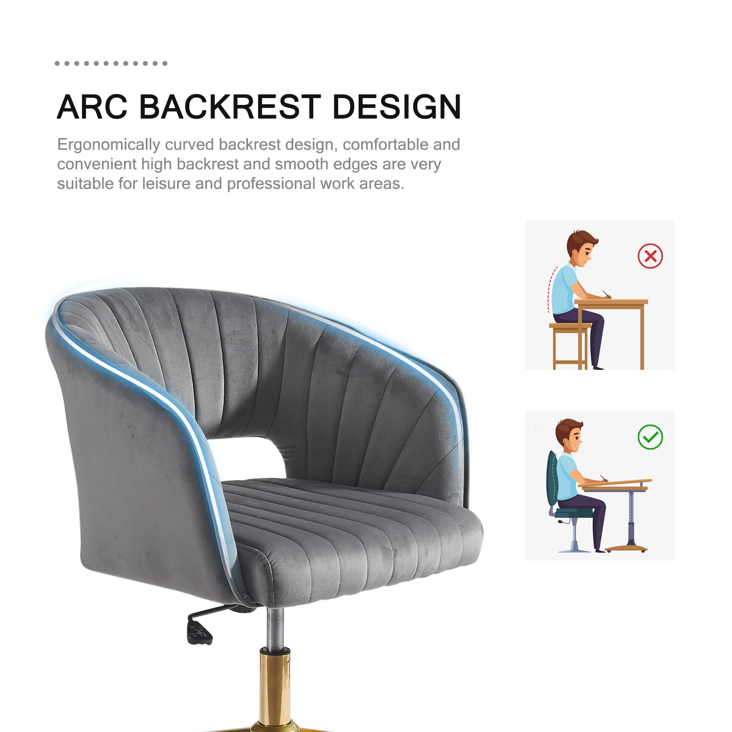 Nrizc Velvet Office Desk Chair, Upholstered Home Office Desk Chairs with Adjustable Swivel Wheels, Ergonomic Office Chair for Living Room, Bedroom, Office, Vanity Study (Beige) Platinum-Level Office Chairs