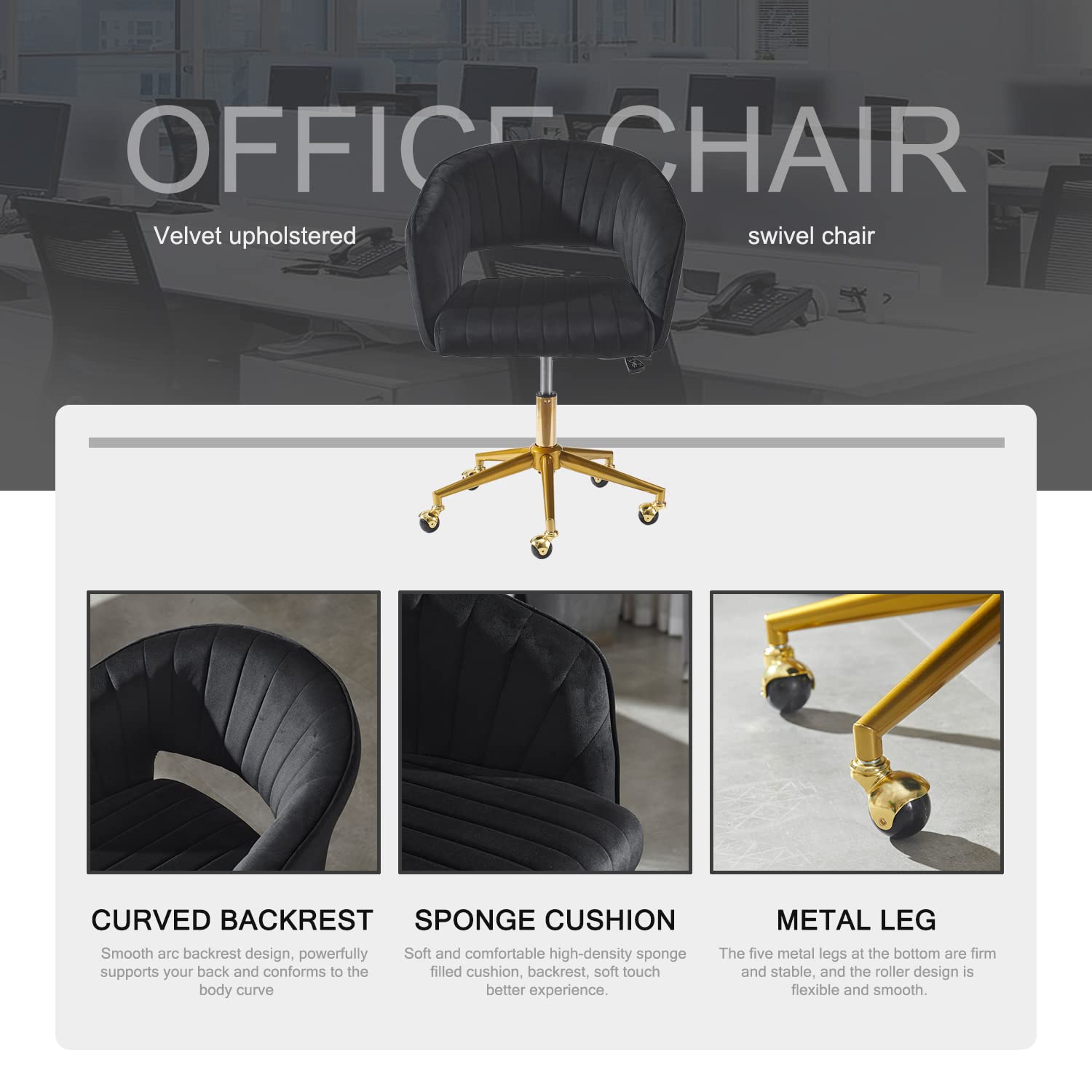 Nrizc Velvet Office Desk Chair, Upholstered Home Office Desk Chairs with Adjustable Swivel Wheels, Ergonomic Office Chair for Living Room, Bedroom, Office, Vanity Study (Beige) Platinum-Level Office Chairs