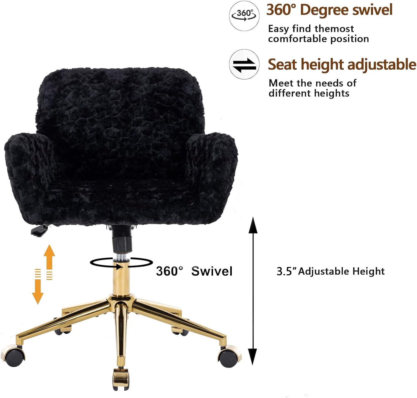 Luxurious Black Velvet Office Chair with Gold Metal Base - Platinum-Level Office Chairs