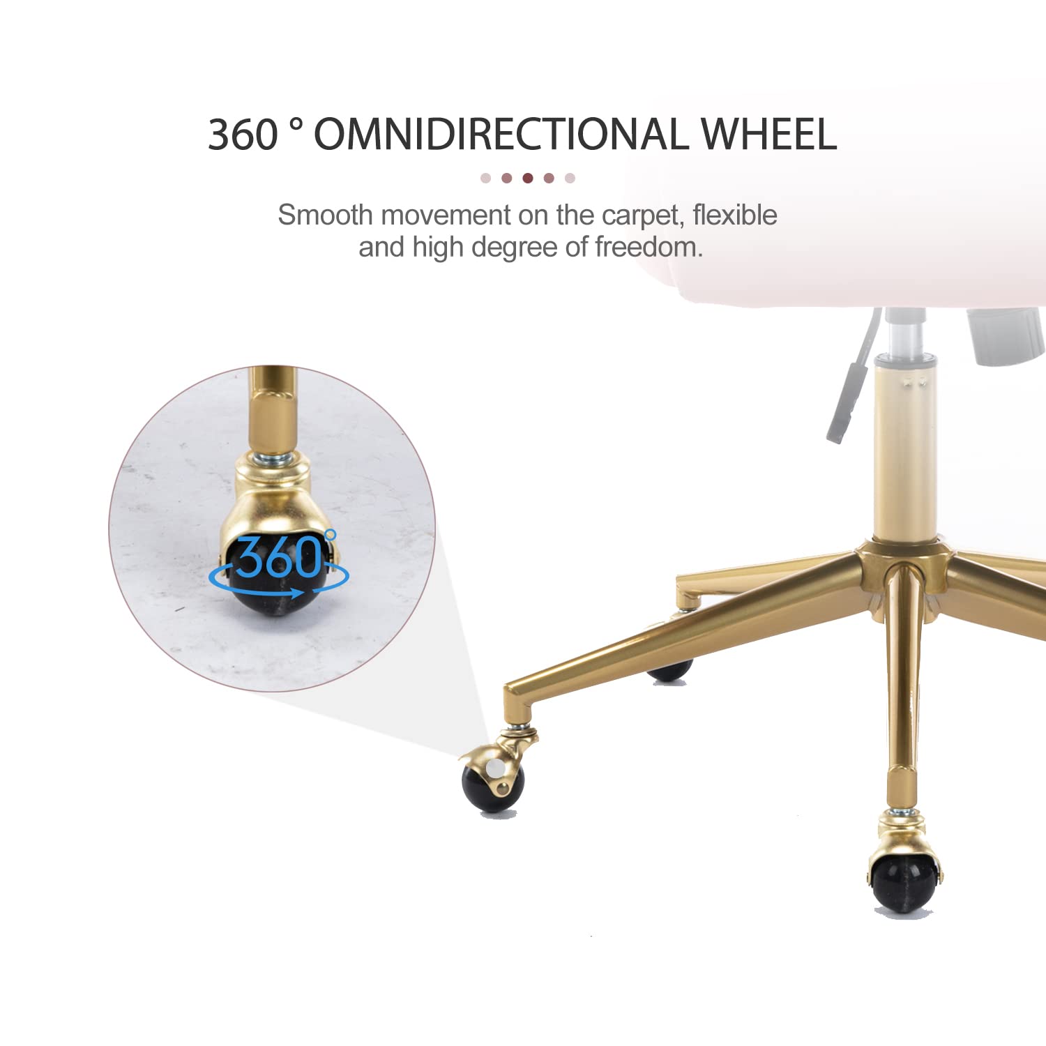 Nrizc Velvet Office Desk Chair, Upholstered Home Office Desk Chairs with Adjustable Swivel Wheels, Ergonomic Office Chair for Living Room, Bedroom, Office, Vanity Study (Beige) Platinum-Level Office Chairs