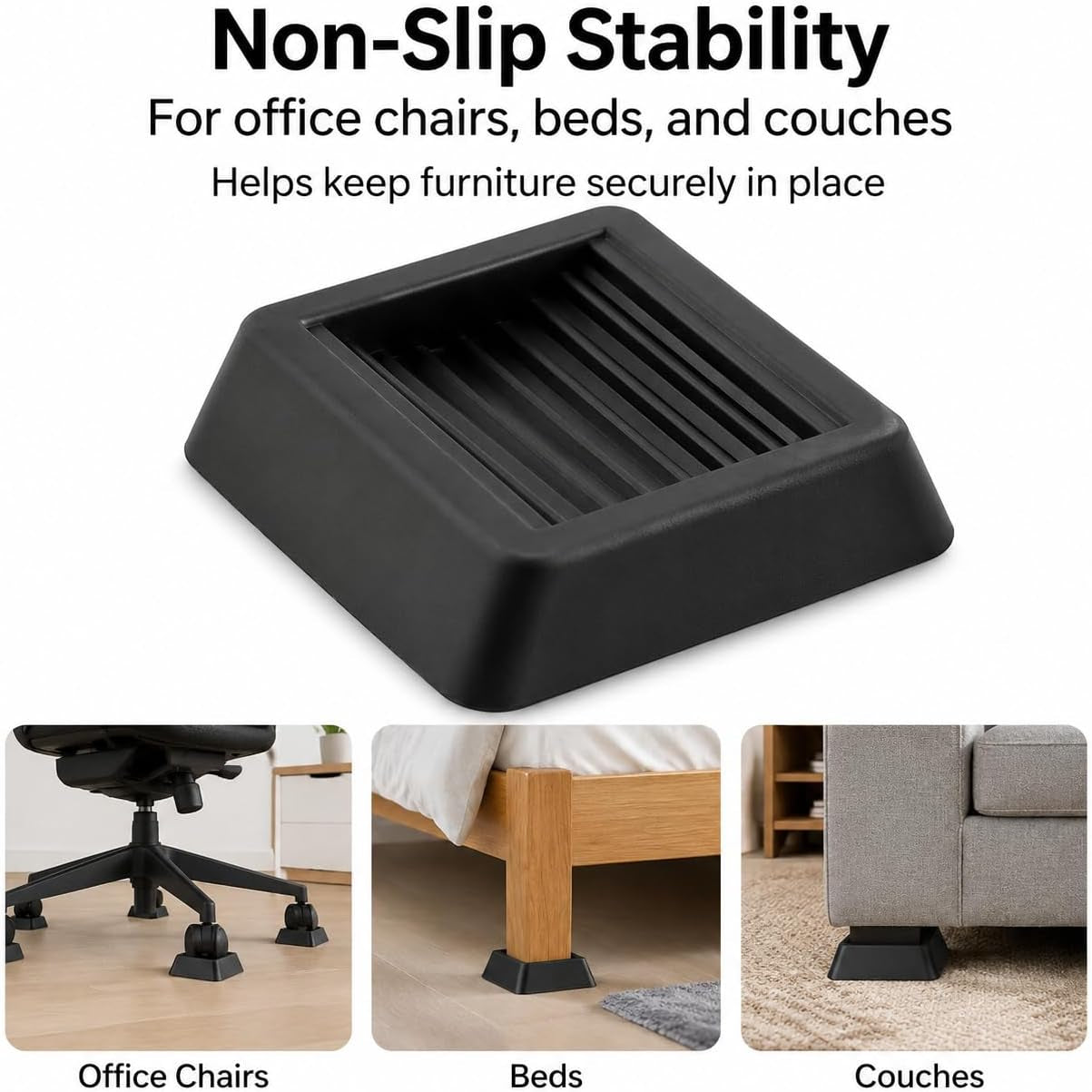 3.15"*3.15" Non Slip Furniture Pads Wheel Stoppers for Office Chairs Beds Couches Prevent Sliding on Carpet Hard Floors Fits 1-4 Inch Wheels Silicone Caster Cups Durable Grips (9 PCS)