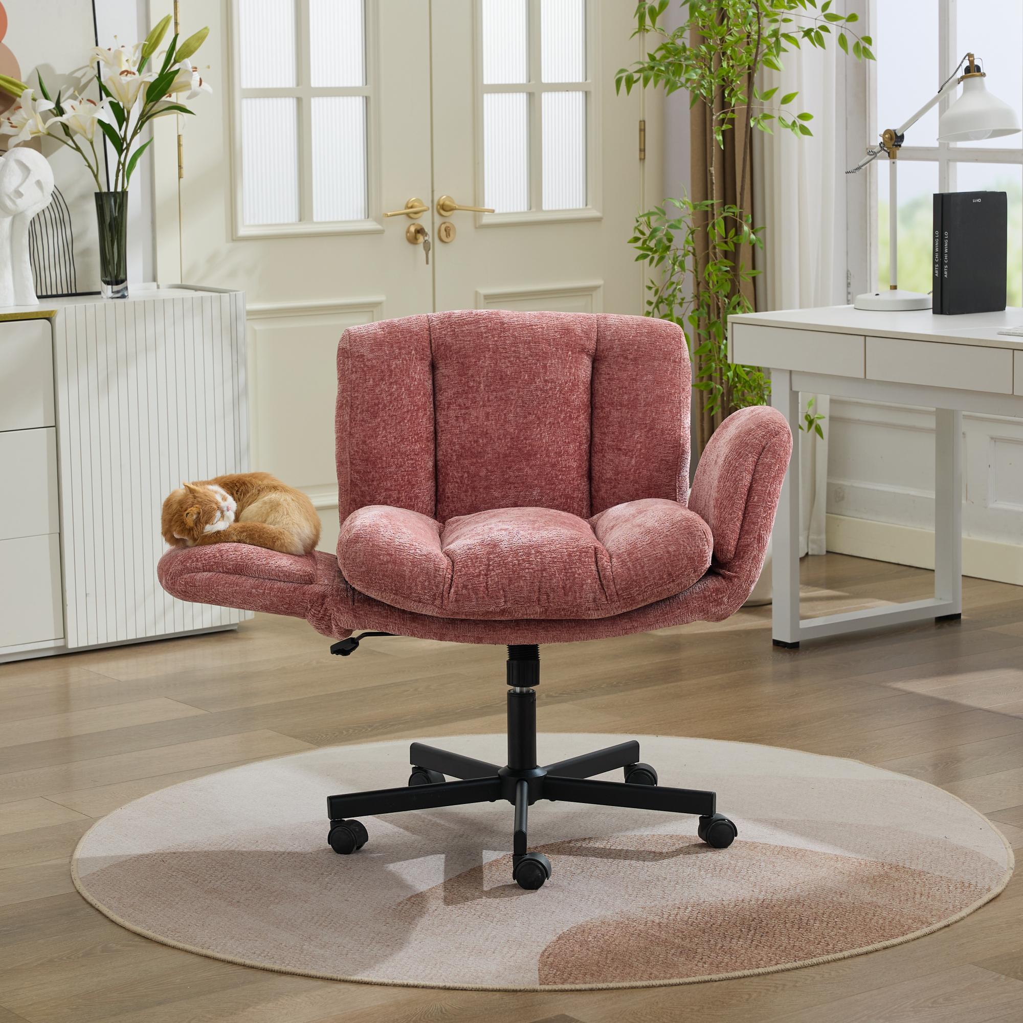 Chenille Swivel Office Chair, Height Adjust, Pink Armrests - Platinum-Level Office Chairs