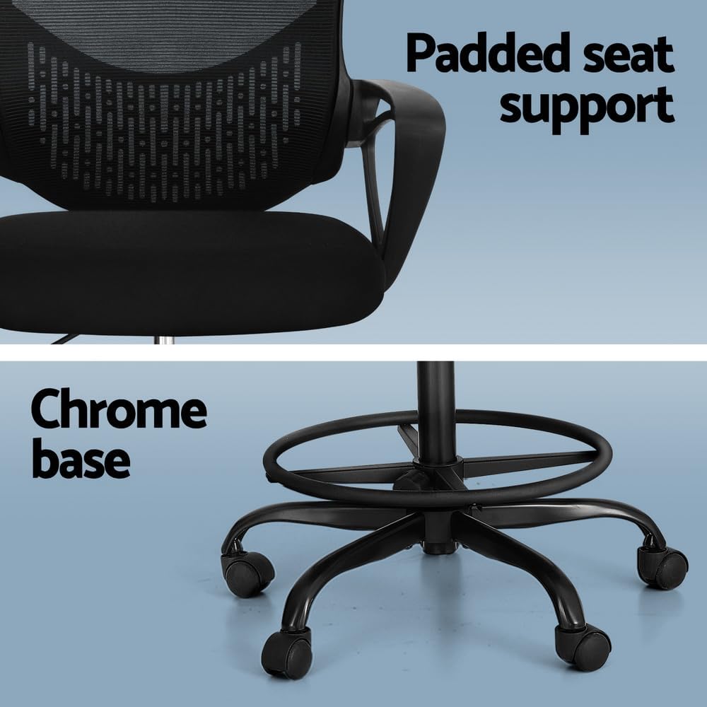 Artiss Black Mesh Drafting Chair with Footrest & Armrests - Platinum-Level Office Chairs