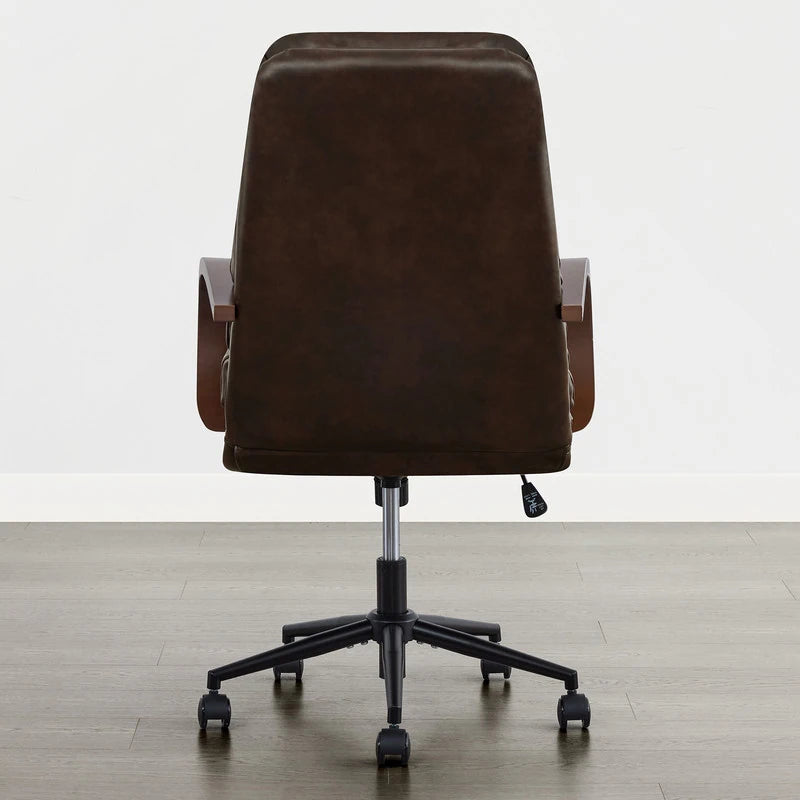 Upholstered Swivel Office Chair with Wood Arms