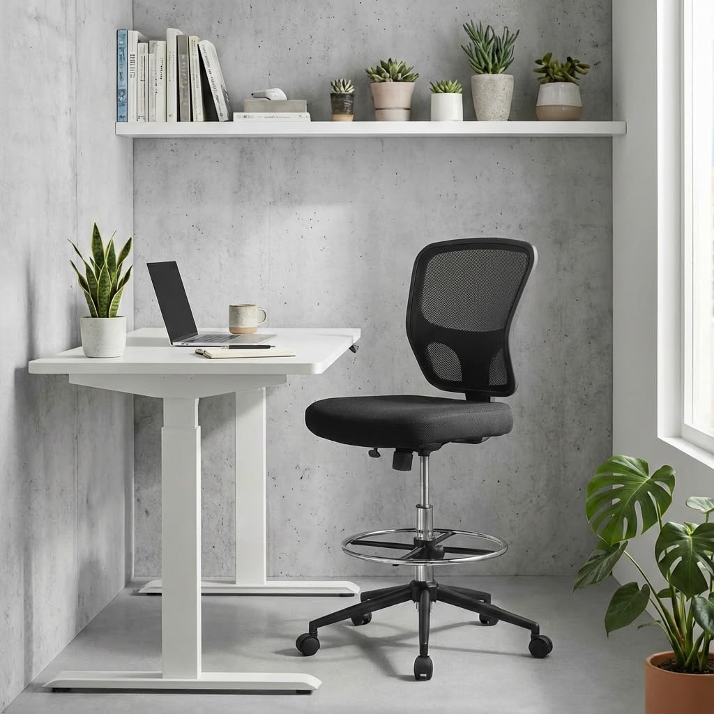 Armless Drafting Chair Adjustable Height Ergonomic Desk Chair Footrest