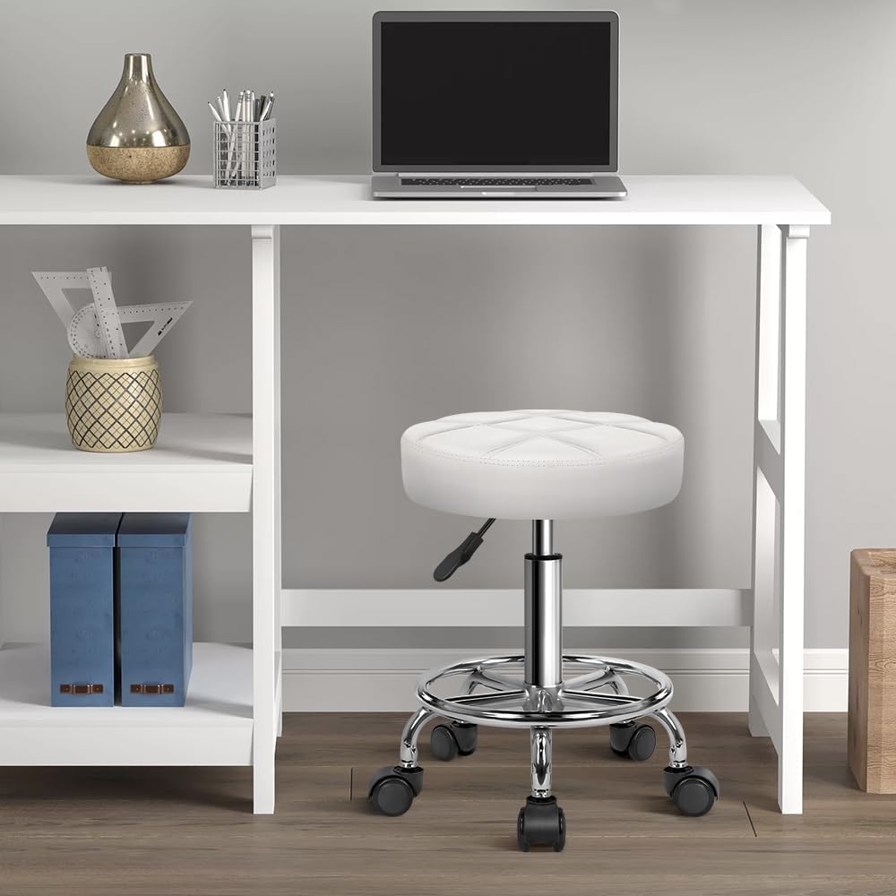 KKTONER Round PU Leather Stool Height Adjustable Swivel Office Chair