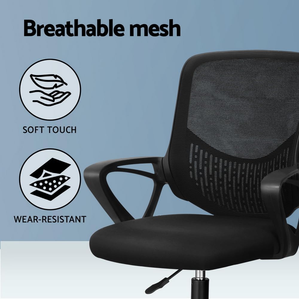 Artiss Black Mesh Drafting Chair with Footrest & Armrests - Platinum-Level Office Chairs