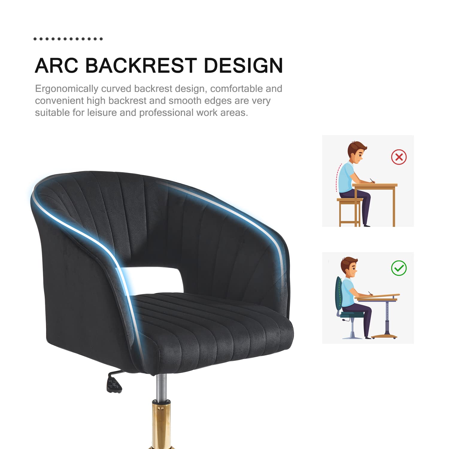 Nrizc Velvet Office Desk Chair, Upholstered Home Office Desk Chairs with Adjustable Swivel Wheels, Ergonomic Office Chair for Living Room, Bedroom, Office, Vanity Study (Beige) Platinum-Level Office Chairs