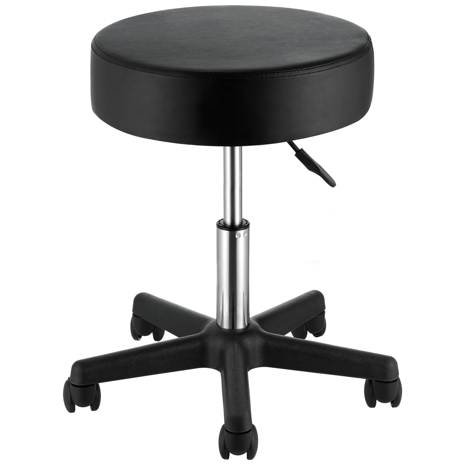 VEVOR Rolling Stool with Wheels, 450 LBS Weight Capacity Round Rolling Stool Chair, Height Adjustable Thickened PU Leather Swivel Stool for Salon, Spa, Massage, Tattoo, Clinic, White Platinum-Level Office Chairs