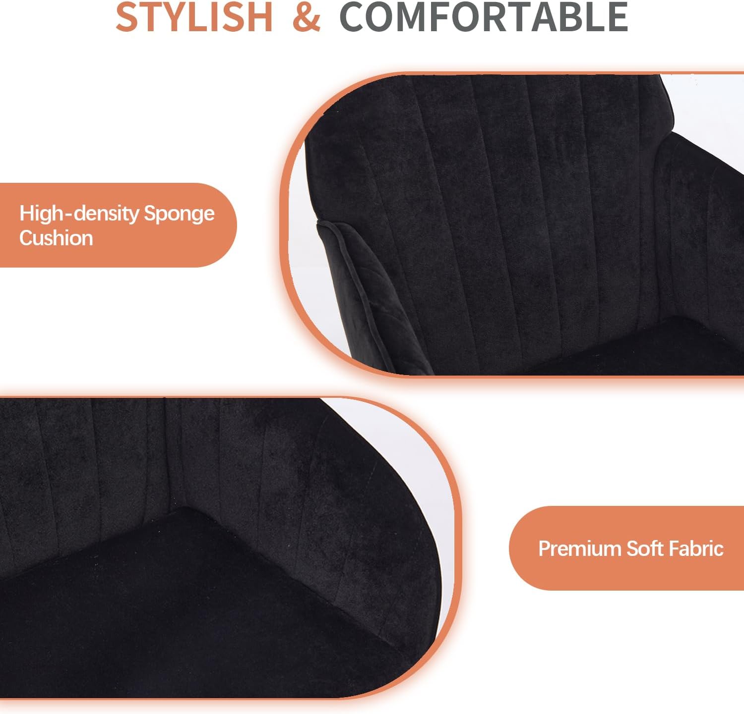 TY Adjustable Ergonomic Chair, Black Velvet, Gold Base