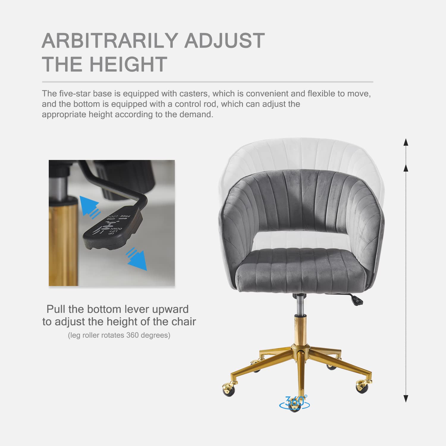 Nrizc Velvet Office Desk Chair, Upholstered Home Office Desk Chairs with Adjustable Swivel Wheels, Ergonomic Office Chair for Living Room, Bedroom, Office, Vanity Study (Beige) Platinum-Level Office Chairs