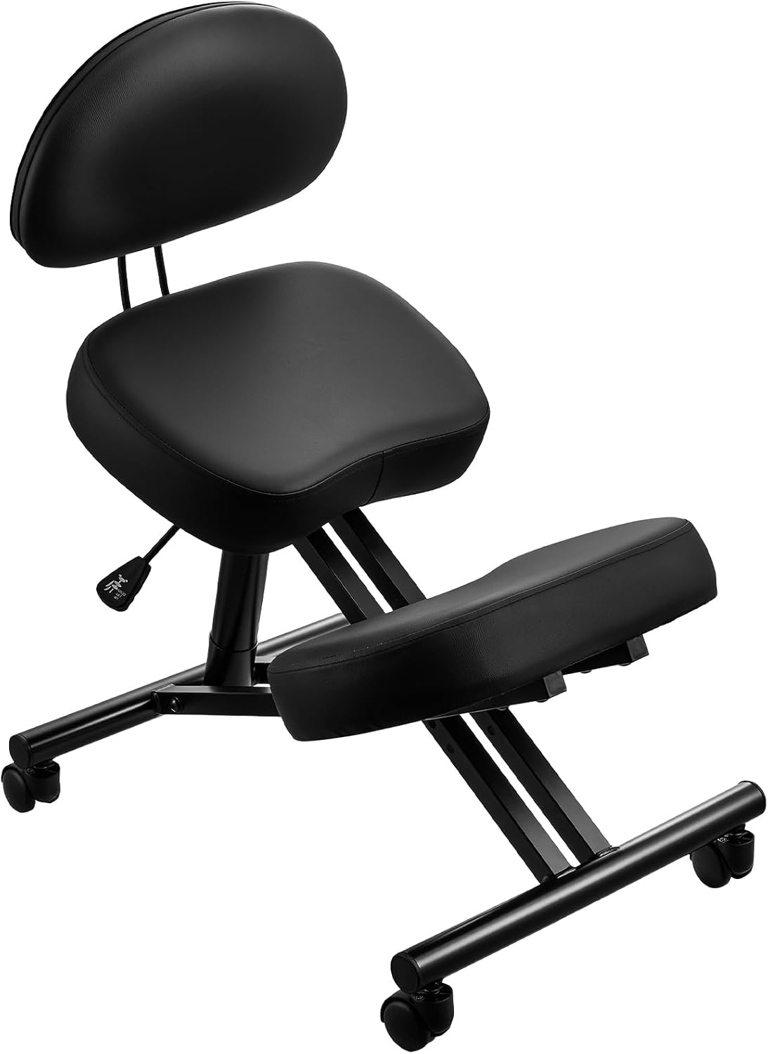 Black Kneeling Chair with Backrest and Wheels, Ergonomic Posture Seat