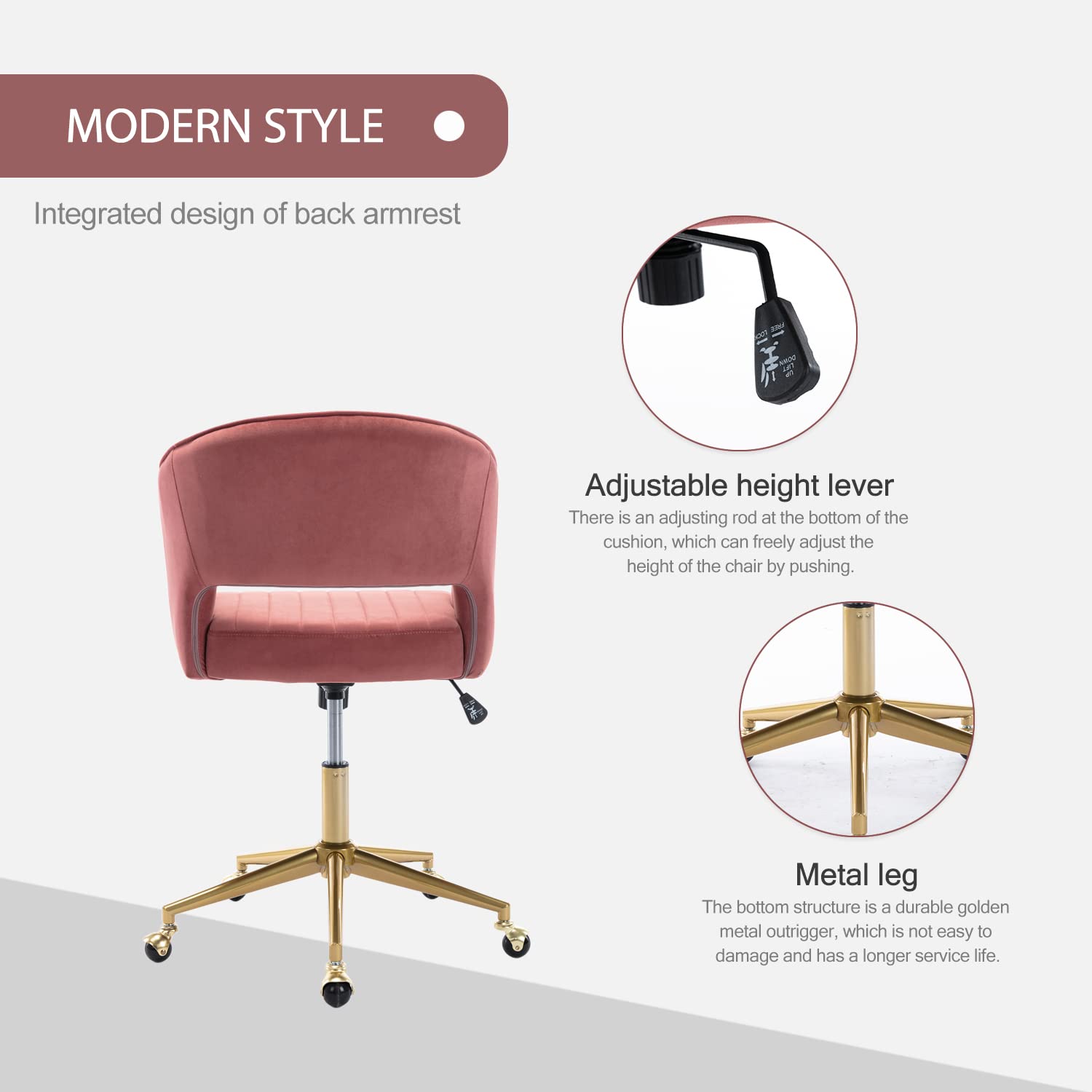 Nrizc Velvet Office Desk Chair, Upholstered Home Office Desk Chairs with Adjustable Swivel Wheels, Ergonomic Office Chair for Living Room, Bedroom, Office, Vanity Study (Beige) Platinum-Level Office Chairs