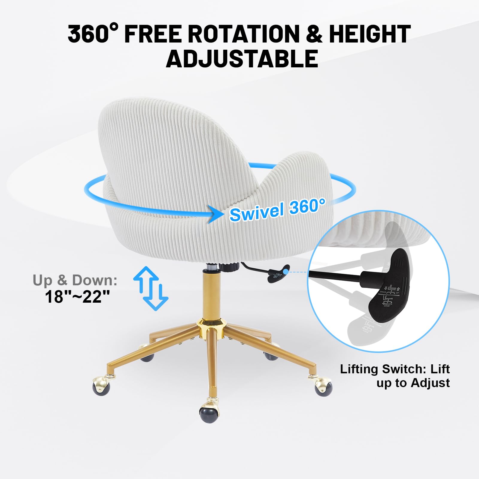 Nrizc Velvet Office Desk Chair, Upholstered Home Office Desk Chairs with Adjustable Swivel Wheels, Ergonomic Office Chair for Living Room, Bedroom, Office, Vanity Study (Beige) Platinum-Level Office Chairs