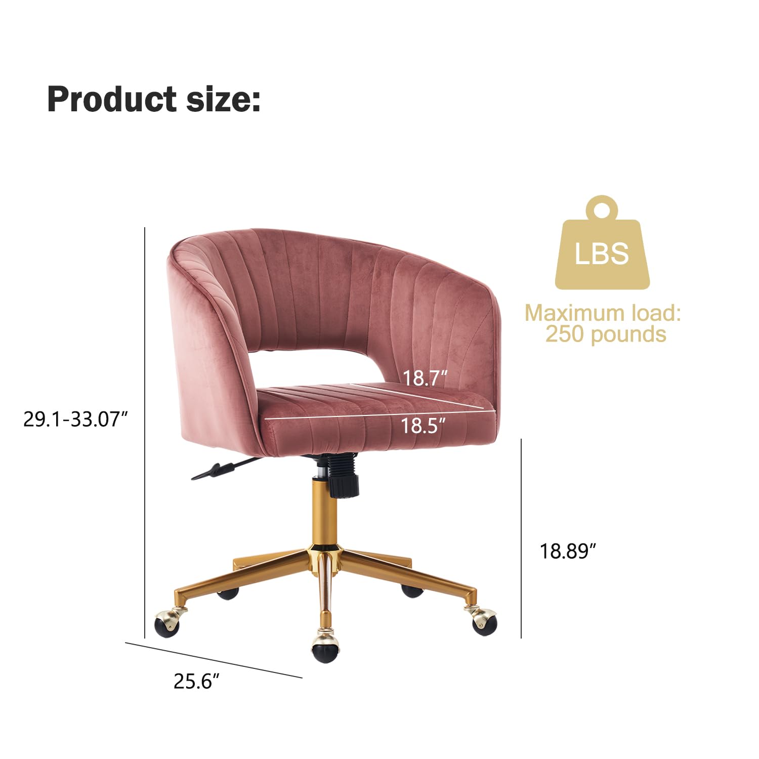 Nrizc Velvet Office Desk Chair, Upholstered Home Office Desk Chairs with Adjustable Swivel Wheels, Ergonomic Office Chair for Living Room, Bedroom, Office, Vanity Study (Beige) Platinum-Level Office Chairs