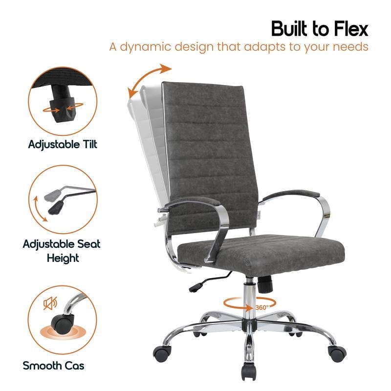 30 PCS Benmar Modern High Back Leather Upholstered Office Chair with Dual Wheel Casters and Swivel Base - Charcoal