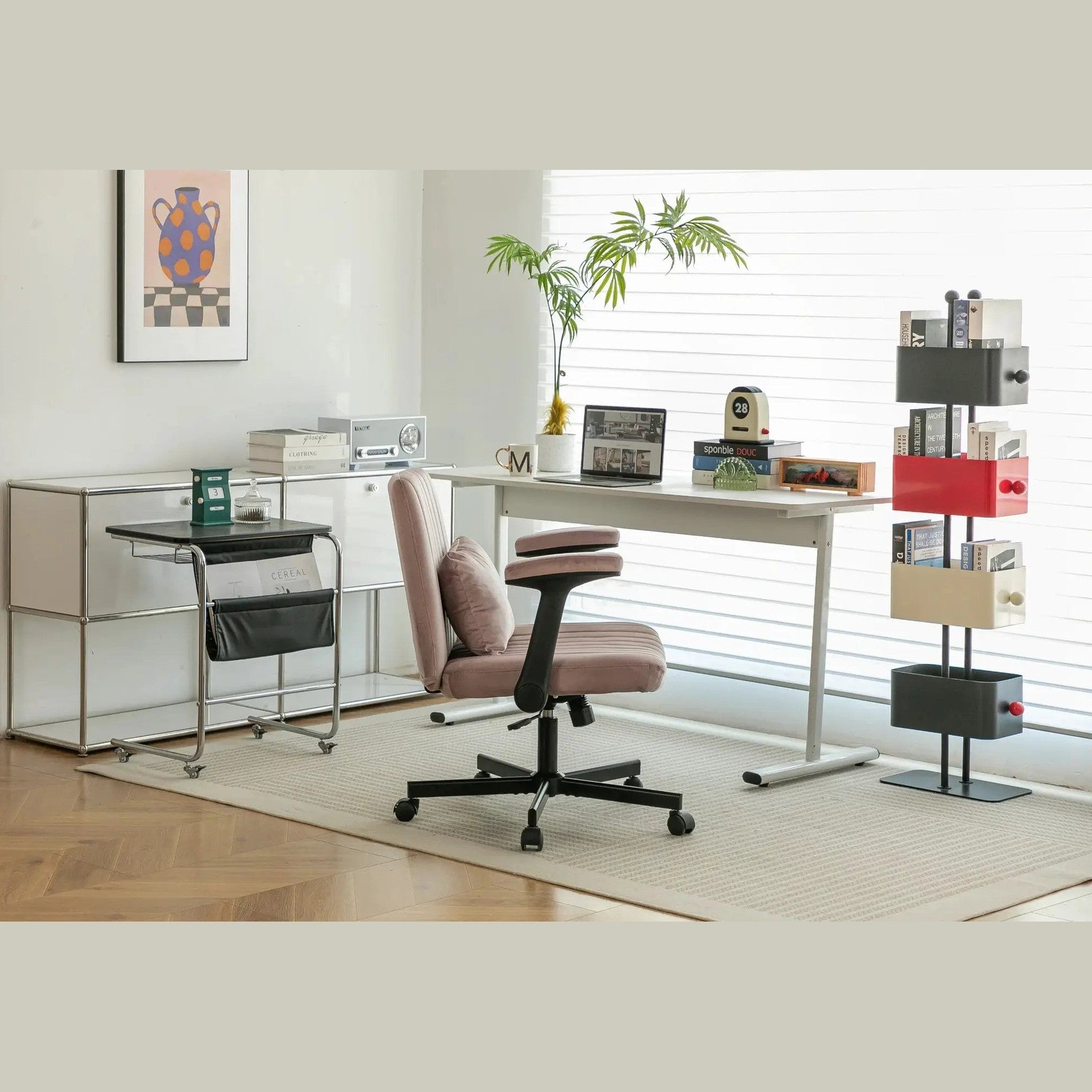 Dark Pink Velvet Criss Cross Armchair With Wheels For Home Office by Platinum-Level Office Chairs