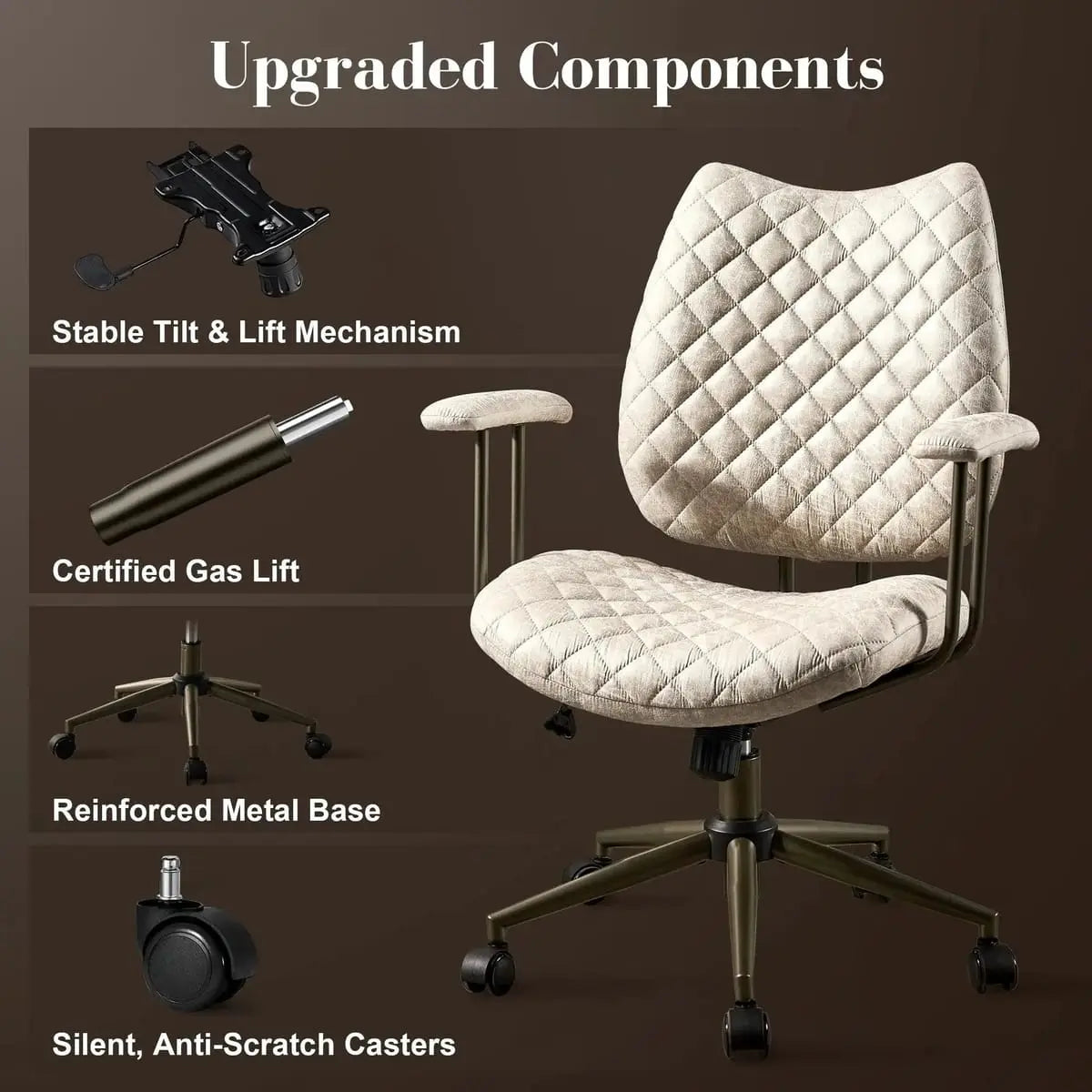 HOOOWOOO Mid-Century Leather Ergonomic Adjustable Swivel Office Chair