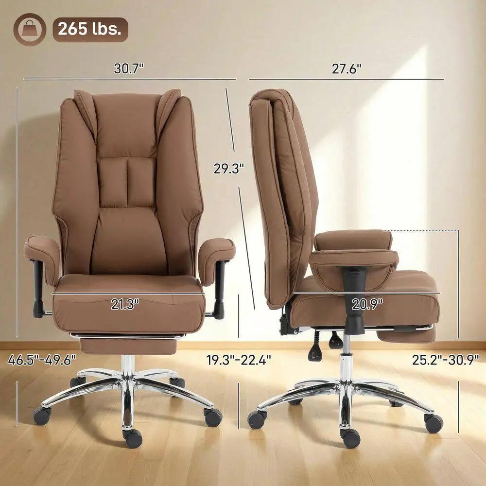 Faux Leather Ergonomic Executive Office Chair in Brown with Foot Rest, Adjustable Armrests,High Back