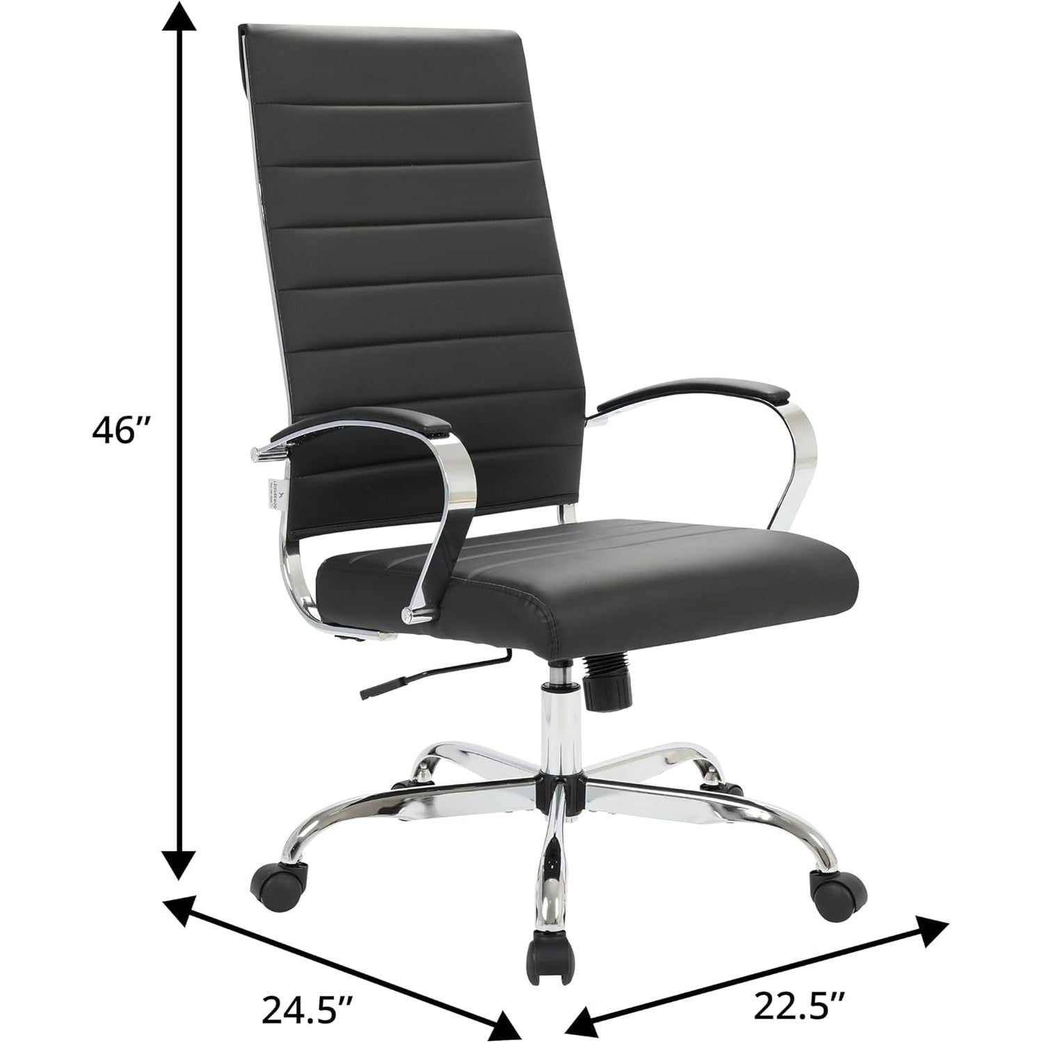 Leisuremod Benmar Modern High-Back Office Chair, 360-Degree Adjustable Swivel Task Furniture in Leather Upholstery with Ribbed Backrest for Home and Office