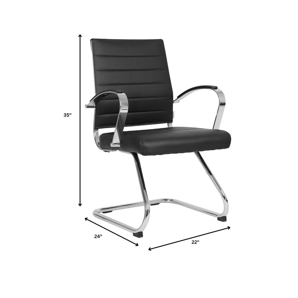 24 PCS Benmar Leather Upholstered Computer Office Chair with Sled Base, Padded Armrests for Home or Office - Black