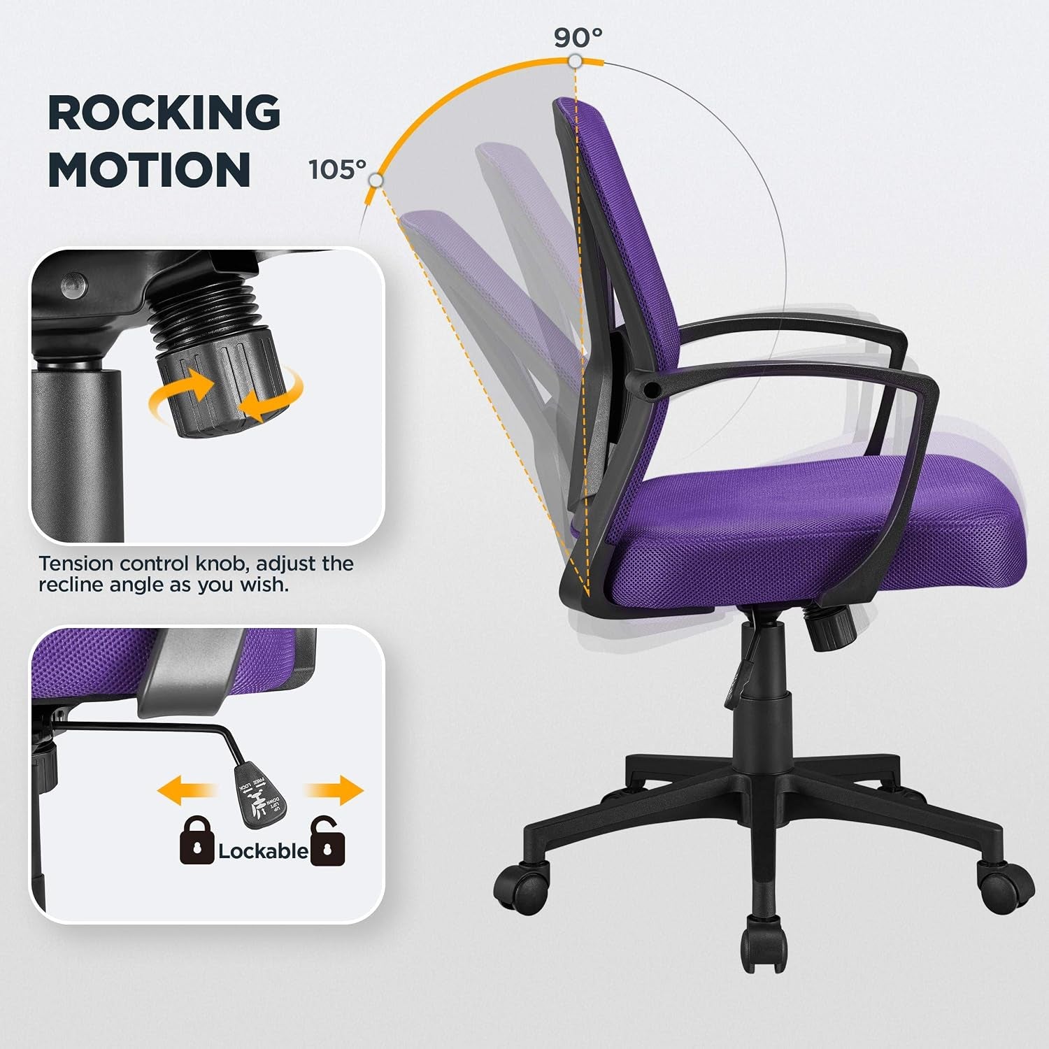 Yaheetech Mid-Back Mesh Task Office Desk Chair with Wheels and Arms, Purple | Breathable Mesh Back and Foam-Padded Seat for All-Day Comfort; Sturdy Metal Frame, Height Adjustable, and Easy to Assemble