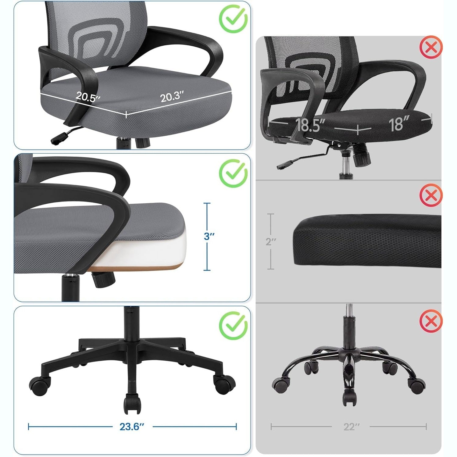 Yaheetech Mid Back Mesh Computer Office Desk Chair Adjustable Swivel, Dark Grey