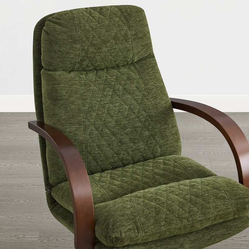 Upholstered Swivel Office Chair with Wood Arms