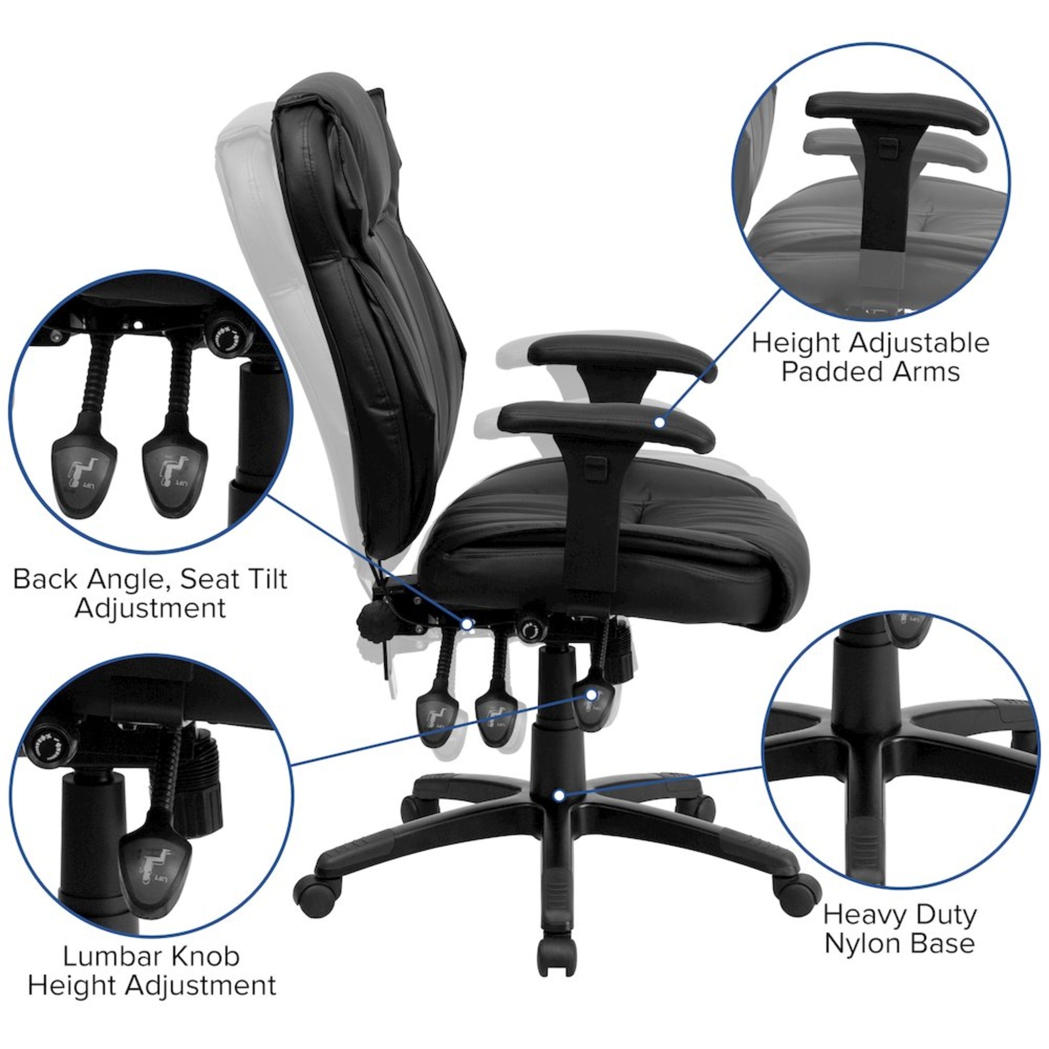 High Back Black LeatherSoft Multifunction Executive Swivel Office Chair